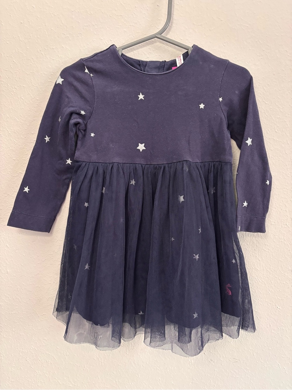 Baby Girl Navy Star Print Long Sleeve Tulle Dress